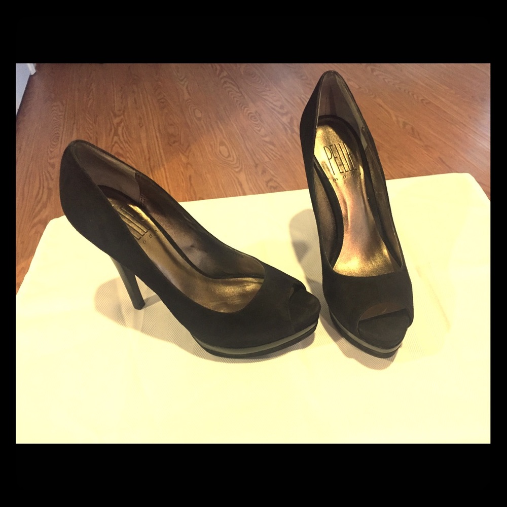 4" Black Suede Peep Toe Pumps